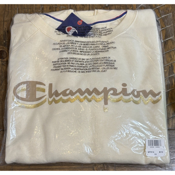 Champion Women’s Powerblend Fleece Crew Script Logo Sweatshirt 1X Natural - Picture 7 of 8